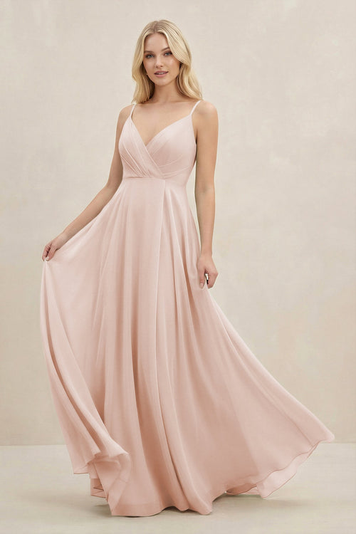 A-Line Spaghetti Strap Chiffon Bridesmaid Dress in Pale Blush - KissProm BRIDESMAID DRESSES