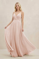 A-Line Spaghetti Strap Chiffon Bridesmaid Dress in Pale Blush - KissProm BRIDESMAID DRESSES