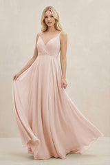 A-Line Spaghetti Strap Chiffon Bridesmaid Dress in Pale Blush - KissProm BRIDESMAID DRESSES