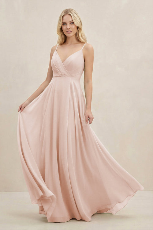 A-Line Spaghetti Strap Chiffon Bridesmaid Dress in Pale Blush - KissProm BRIDESMAID DRESSES