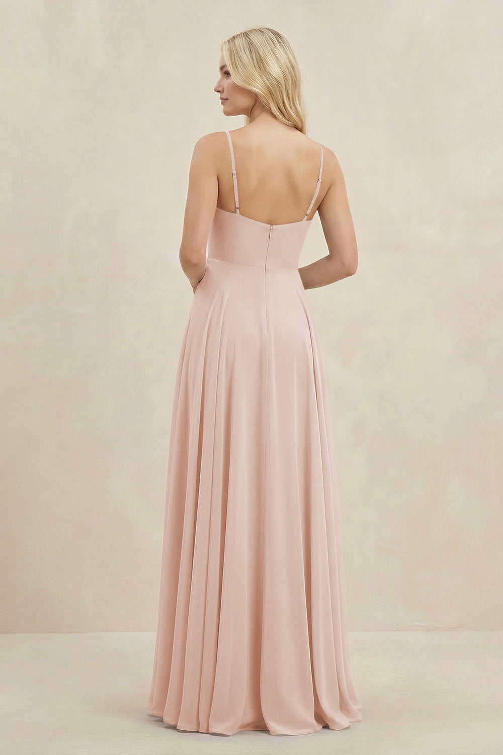 A-Line Spaghetti Strap Chiffon Bridesmaid Dress in Pale Blush - KissProm BRIDESMAID DRESSES