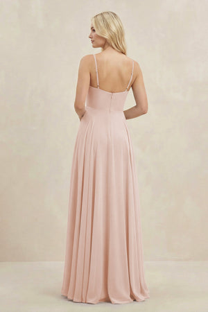 A-Line Spaghetti Strap Chiffon Bridesmaid Dress in Pale Blush - KissProm BRIDESMAID DRESSES