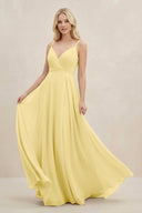 A-Line Spaghetti Strap Chiffon Bridesmaid Dress in Pastel Yellow - KissProm BRIDESMAID DRESSES