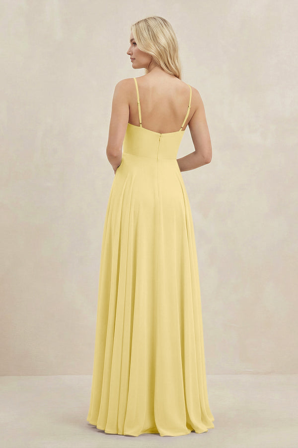A-Line Spaghetti Strap Chiffon Bridesmaid Dress in Pastel Yellow - KissProm BRIDESMAID DRESSES