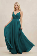 A-Line Spaghetti Strap Chiffon Bridesmaid Dress in Pine - KissProm BRIDESMAID DRESSES