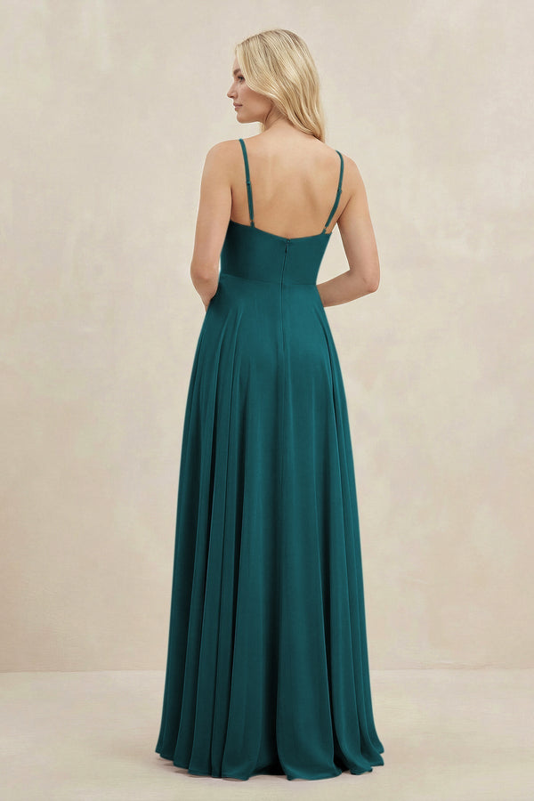 A-Line Spaghetti Strap Chiffon Bridesmaid Dress in Pine - KissProm BRIDESMAID DRESSES