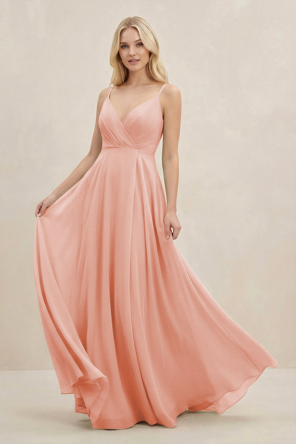 A-Line Spaghetti Strap Chiffon Bridesmaid Dress in Rose Petal - KissProm BRIDESMAID DRESSES