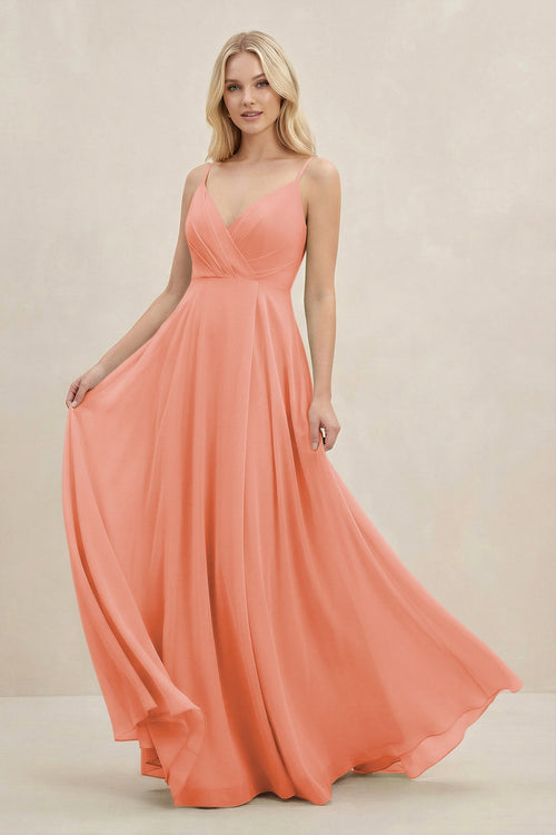 A-Line Spaghetti Strap Chiffon Bridesmaid Dress in Rosette - KissProm BRIDESMAID DRESSES