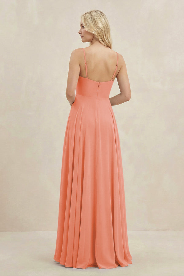 A-Line Spaghetti Strap Chiffon Bridesmaid Dress in Rosette - KissProm BRIDESMAID DRESSES