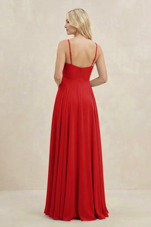 A-Line Spaghetti Strap Chiffon Bridesmaid Dress in Ruby Red - KissProm BRIDESMAID DRESSES