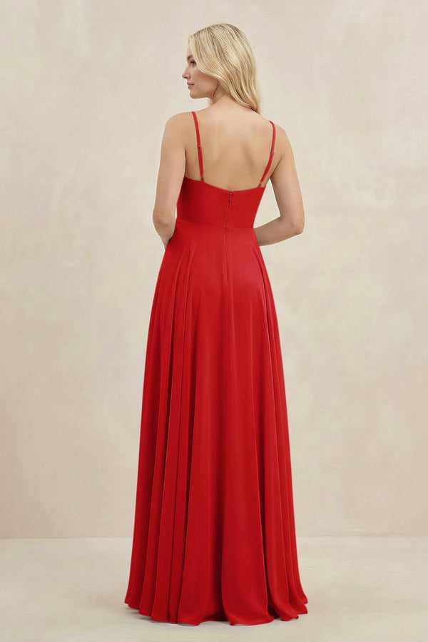 A-Line Spaghetti Strap Chiffon Bridesmaid Dress in Ruby Red - KissProm BRIDESMAID DRESSES