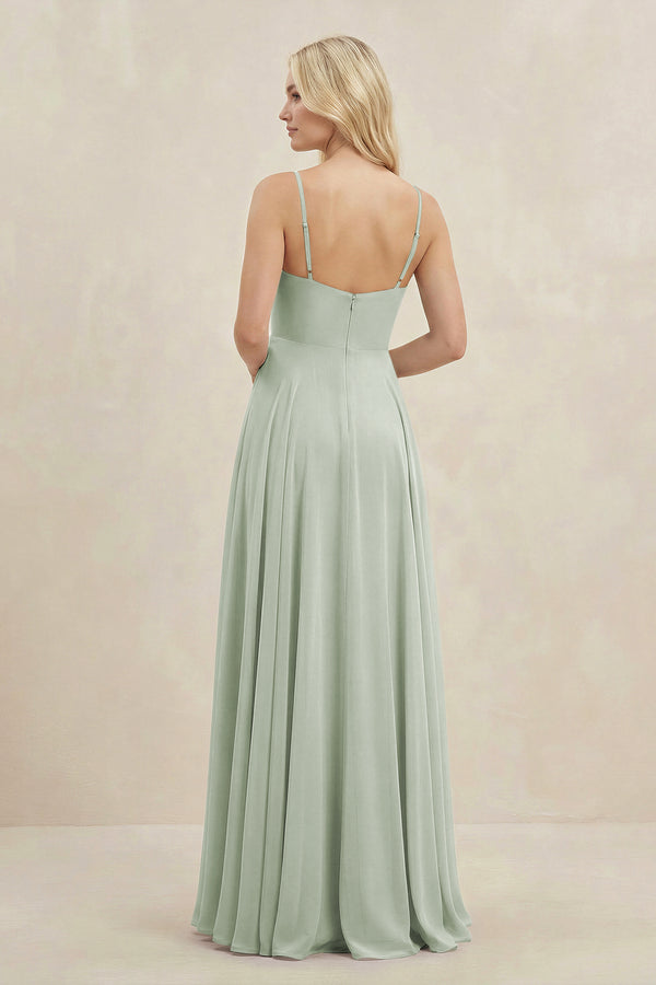A-Line Spaghetti Strap Chiffon Bridesmaid Dress in Sage - KissProm BRIDESMAID DRESSES