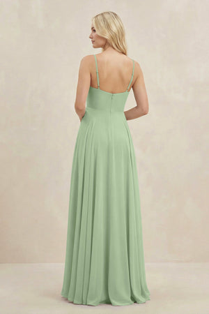 A-Line Spaghetti Strap Chiffon Bridesmaid Dress in Sage - KissProm BRIDESMAID DRESSES