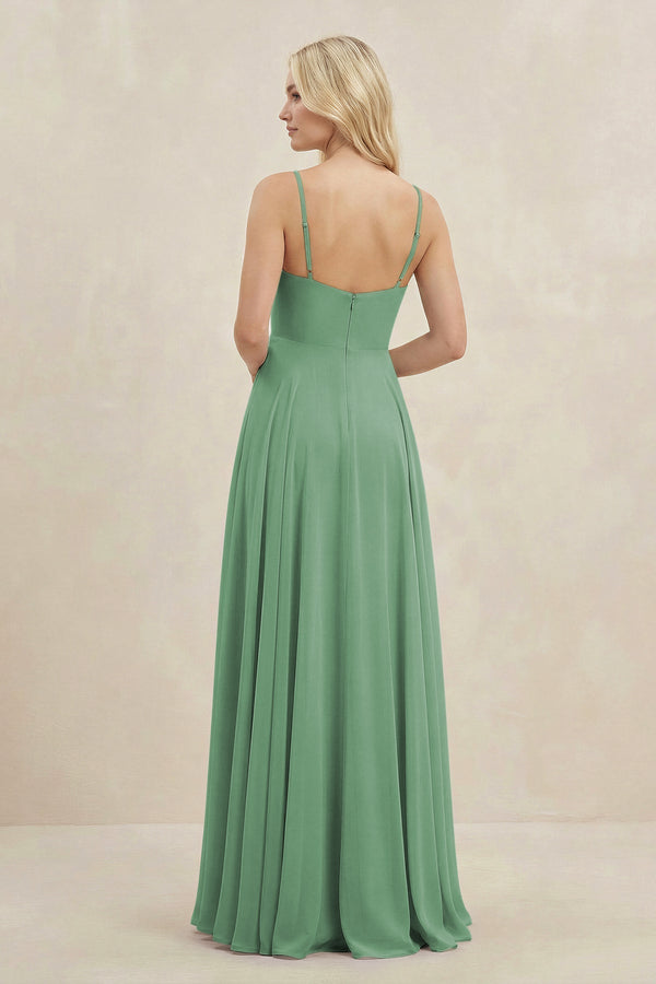 A-Line Spaghetti Strap Chiffon Bridesmaid Dress in Sea Glass - KissProm BRIDESMAID DRESSES