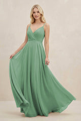 A-Line Spaghetti Strap Chiffon Bridesmaid Dress in Sea Glass - KissProm BRIDESMAID DRESSES
