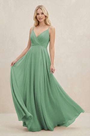 A-Line Spaghetti Strap Chiffon Bridesmaid Dress in Sea Glass - KissProm BRIDESMAID DRESSES