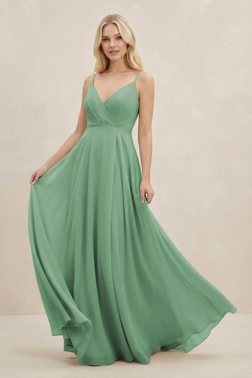 A-Line Spaghetti Strap Chiffon Bridesmaid Dress in Sea Glass - KissProm BRIDESMAID DRESSES