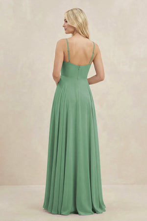 A-Line Spaghetti Strap Chiffon Bridesmaid Dress in Sea Glass - KissProm BRIDESMAID DRESSES