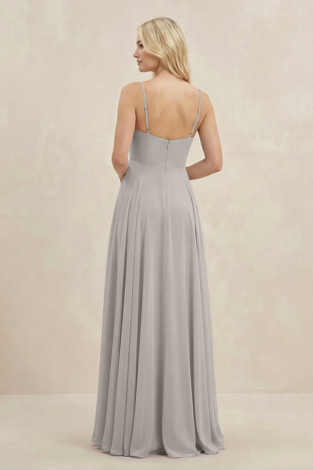 A-Line Spaghetti Strap Chiffon Bridesmaid Dress in Silver - KissProm BRIDESMAID DRESSES