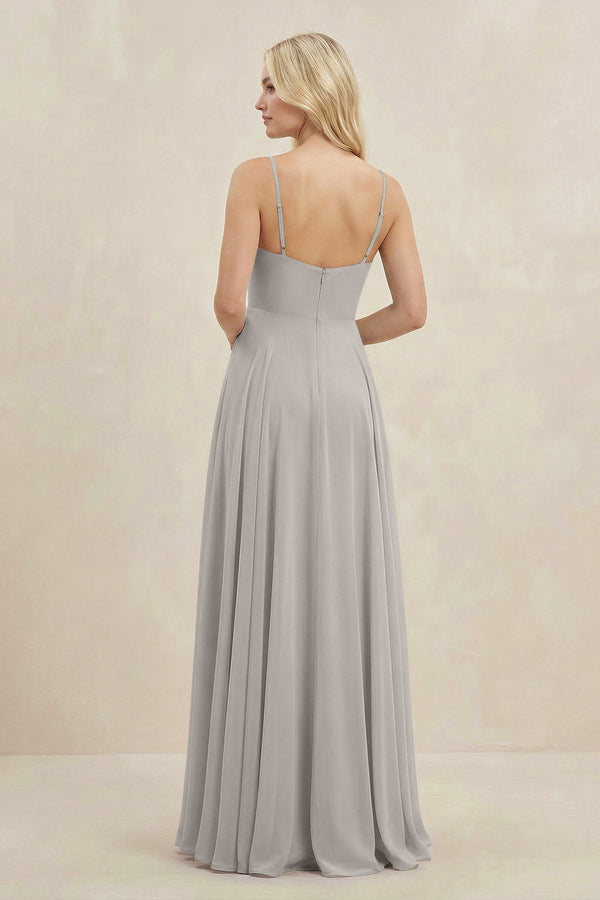A-Line Spaghetti Strap Chiffon Bridesmaid Dress in Silver - KissProm BRIDESMAID DRESSES