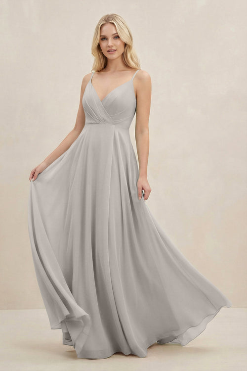 A-Line Spaghetti Strap Chiffon Bridesmaid Dress in Silver - KissProm BRIDESMAID DRESSES