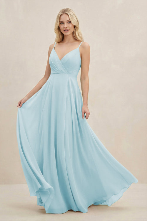 A-Line Spaghetti Strap Chiffon Bridesmaid Dress in Sky Blue - KissProm BRIDESMAID DRESSES