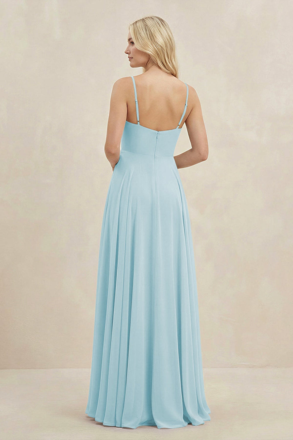 A-Line Spaghetti Strap Chiffon Bridesmaid Dress in Sky Blue - KissProm BRIDESMAID DRESSES