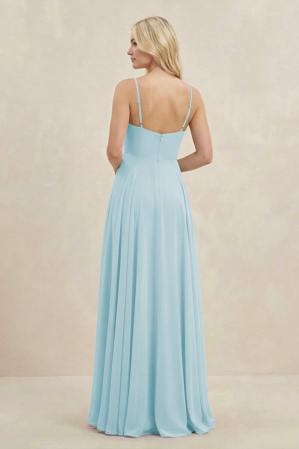 A-Line Spaghetti Strap Chiffon Bridesmaid Dress in Sky Blue - KissProm BRIDESMAID DRESSES
