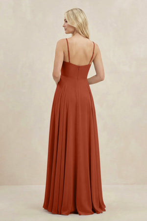 A-Line Spaghetti Strap Chiffon Bridesmaid Dress in Spice - KissProm BRIDESMAID DRESSES