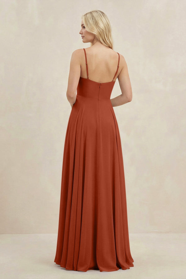A-Line Spaghetti Strap Chiffon Bridesmaid Dress in Spice - KissProm BRIDESMAID DRESSES