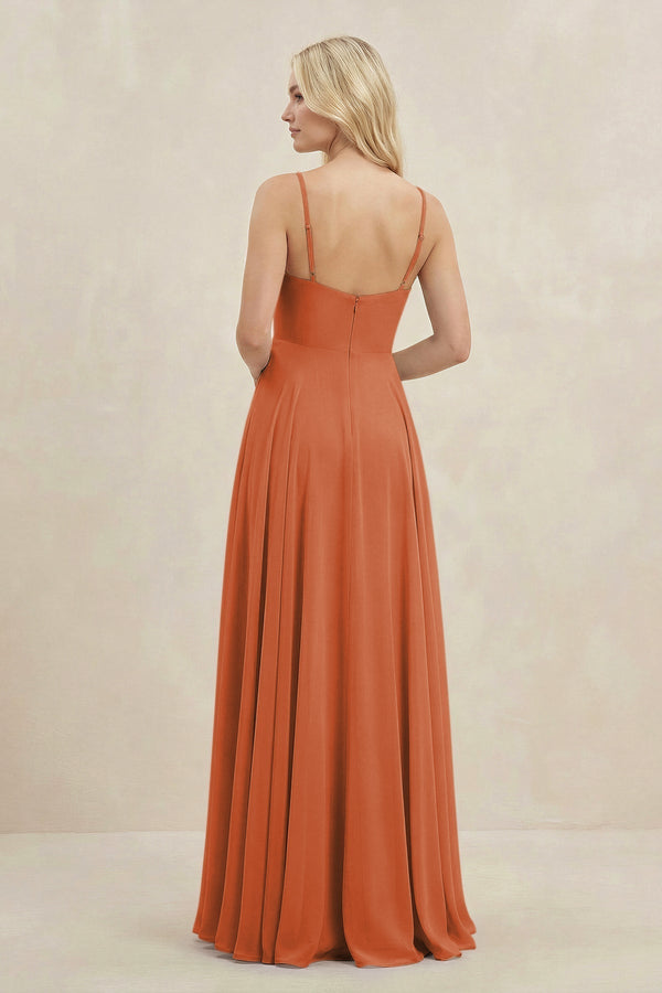 A-Line Spaghetti Strap Chiffon Bridesmaid Dress in Terracotta - KissProm BRIDESMAID DRESSES