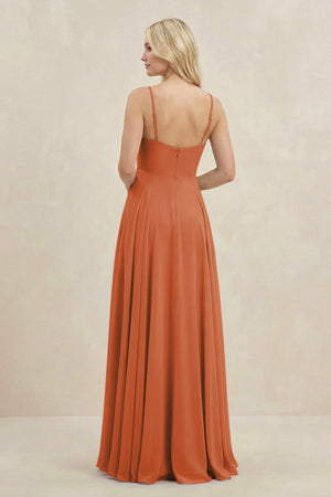 A-Line Spaghetti Strap Chiffon Bridesmaid Dress in Terracotta - KissProm BRIDESMAID DRESSES