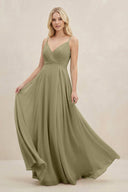 A-Line Spaghetti Strap Chiffon Bridesmaid Dress in Thyme - KissProm BRIDESMAID DRESSES