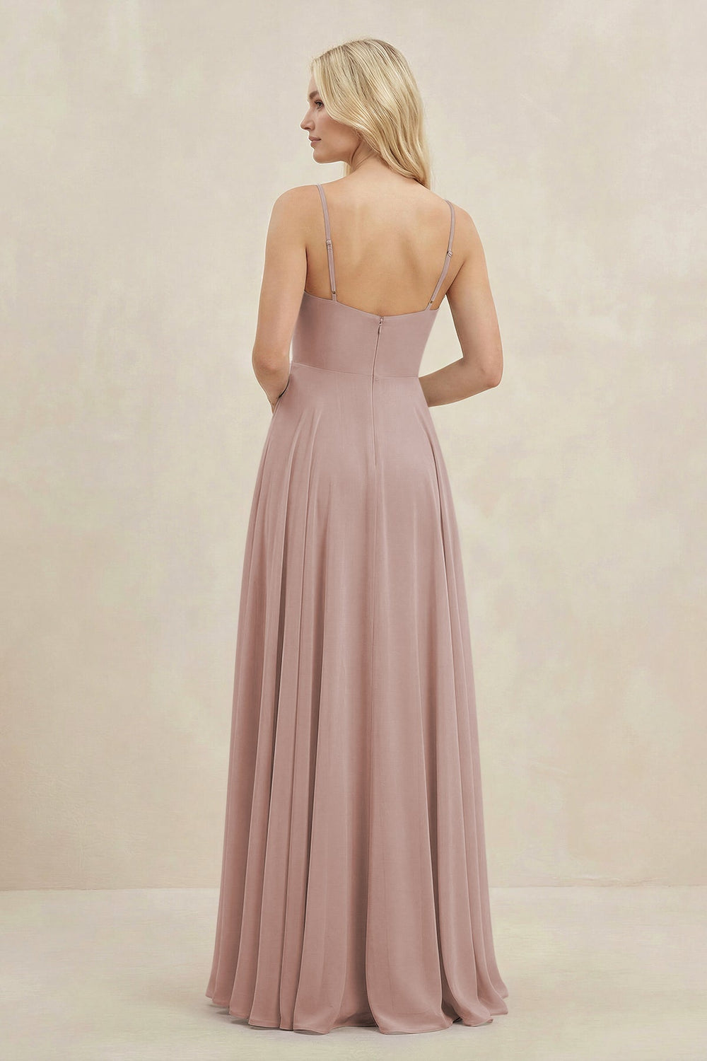 A-Line Spaghetti Strap Chiffon Bridesmaid Dress in Toffee - KissProm BRIDESMAID DRESSES