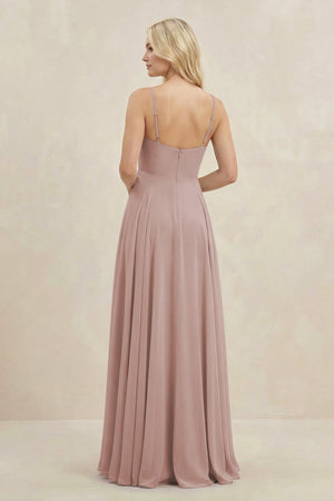 A-Line Spaghetti Strap Chiffon Bridesmaid Dress in Toffee - KissProm BRIDESMAID DRESSES