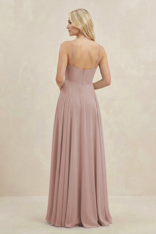 A-Line Spaghetti Strap Chiffon Bridesmaid Dress in Toffee - KissProm BRIDESMAID DRESSES