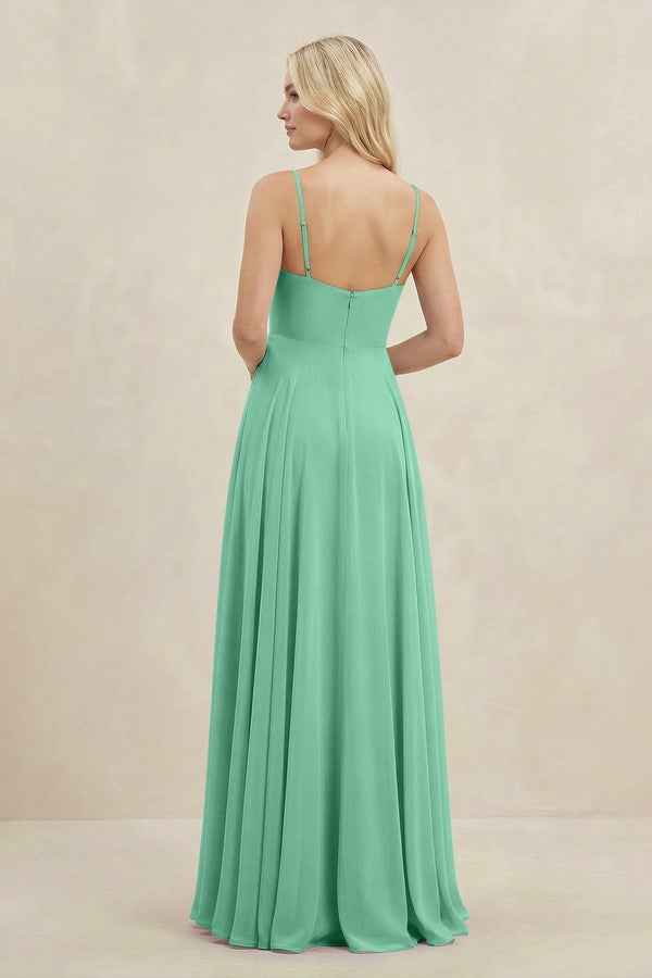 A-Line Spaghetti Strap Chiffon Bridesmaid Dress in Turquoise - KissProm BRIDESMAID DRESSES