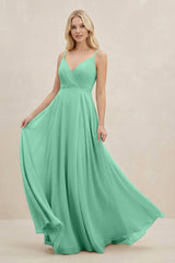 A-Line Spaghetti Strap Chiffon Bridesmaid Dress in Turquoise - KissProm BRIDESMAID DRESSES