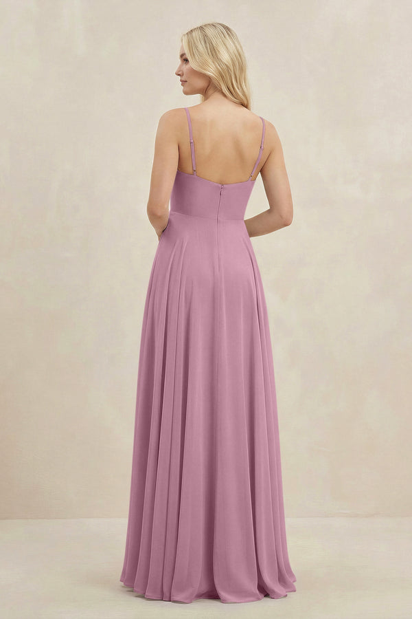 A-Line Spaghetti Strap Chiffon Bridesmaid Dress in Vintage Mauve - KissProm BRIDESMAID DRESSES