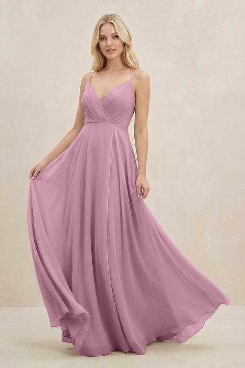 A-Line Spaghetti Strap Chiffon Bridesmaid Dress in Vintage Mauve - KissProm BRIDESMAID DRESSES