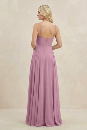 A-Line Spaghetti Strap Chiffon Bridesmaid Dress in Vintage Mauve - KissProm BRIDESMAID DRESSES