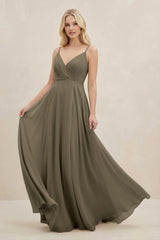 A-Line Spaghetti Strap Chiffon Bridesmaid Dress in Willow Green - KissProm BRIDESMAID DRESSES