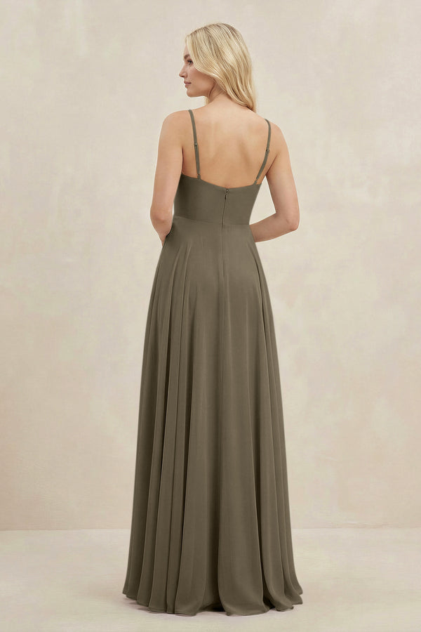 A-Line Spaghetti Strap Chiffon Bridesmaid Dress in Willow Green - KissProm BRIDESMAID DRESSES