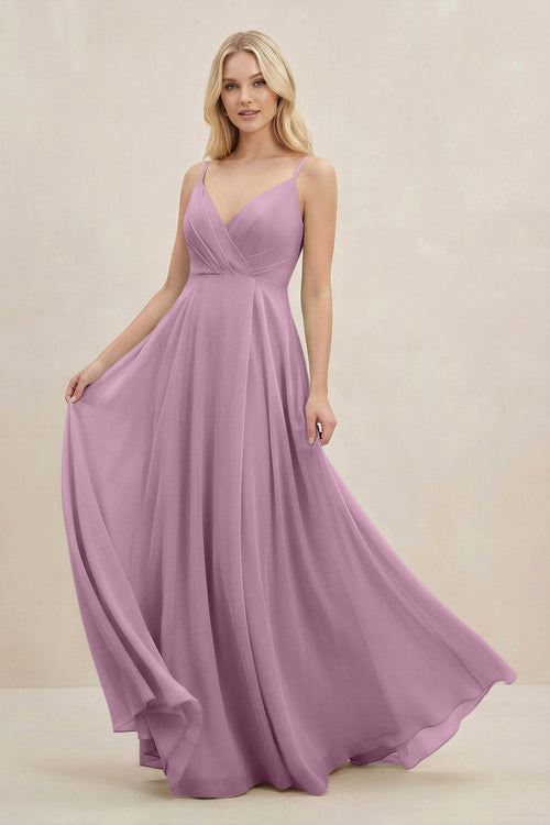 A-Line Spaghetti Strap Chiffon Bridesmaid Dress in Wisteria - KissProm BRIDESMAID DRESSES