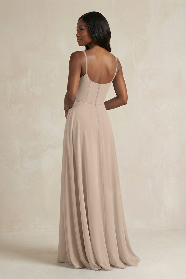 A-Line Spaghetti Straps Chiffon Bridesmaid Dress in Almond - KissProm BRIDESMAID DRESSES