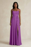 A-Line Spaghetti Straps Chiffon Bridesmaid Dress in Amethyst - KissProm BRIDESMAID DRESSES