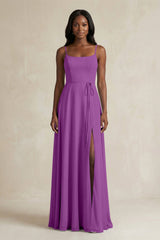 A-Line Spaghetti Straps Chiffon Bridesmaid Dress in Amethyst - KissProm BRIDESMAID DRESSES