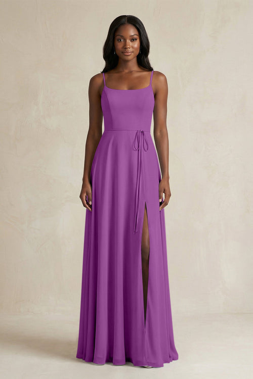 A-Line Spaghetti Straps Chiffon Bridesmaid Dress in Amethyst - KissProm BRIDESMAID DRESSES
