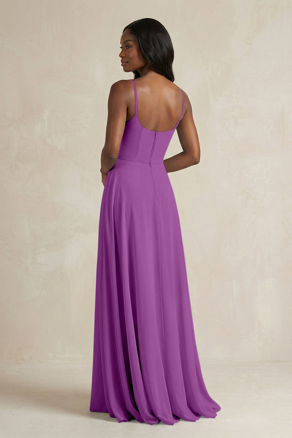 A-Line Spaghetti Straps Chiffon Bridesmaid Dress in Amethyst - KissProm BRIDESMAID DRESSES