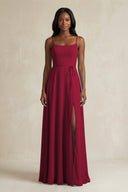 A-Line Spaghetti Straps Chiffon Bridesmaid Dress in Berry - KissProm BRIDESMAID DRESSES